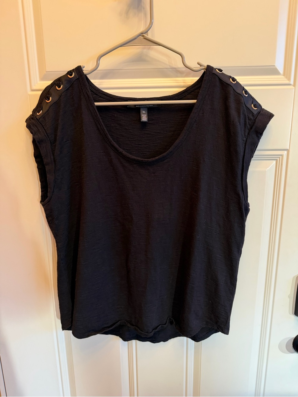 WHBM Women's Black Eyelet Shoulder Top, Size XL